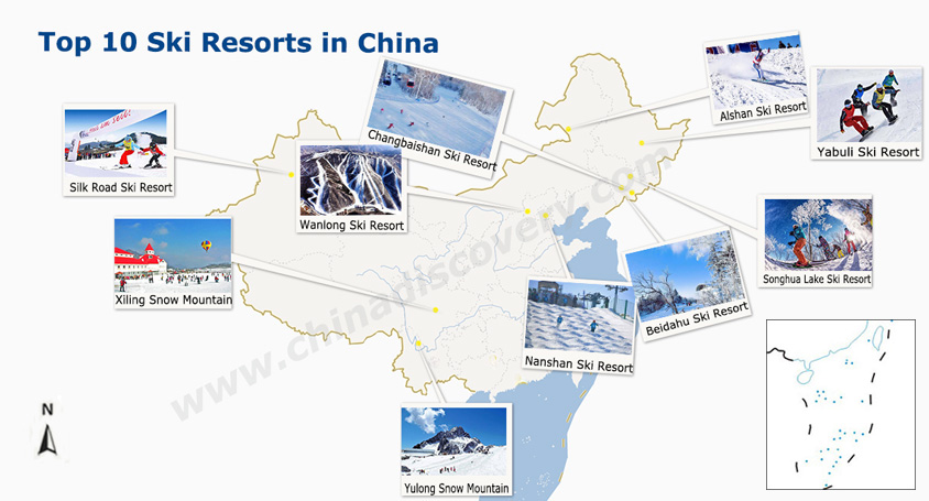 China Map - Location Map of Top Ski Resorts in China