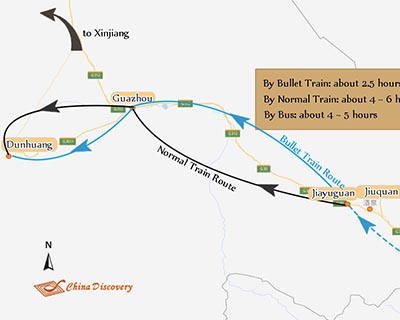 Jiayuguan to Dunhuang Transportation Map