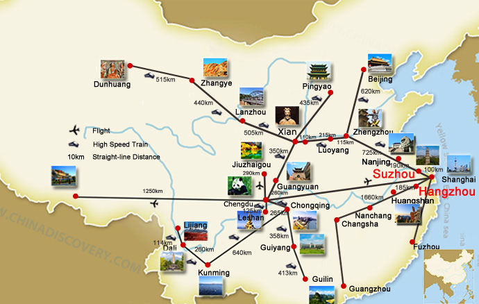 Hangzhou Suzhou China Travel Map