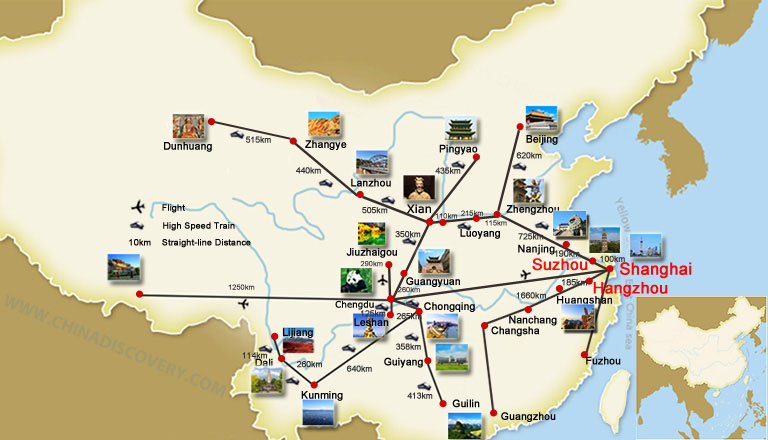 Shanghai Suzhou Hangzhou Travel Map