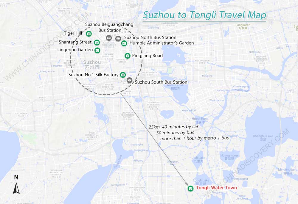 Suzhou to Tongli Travel Map