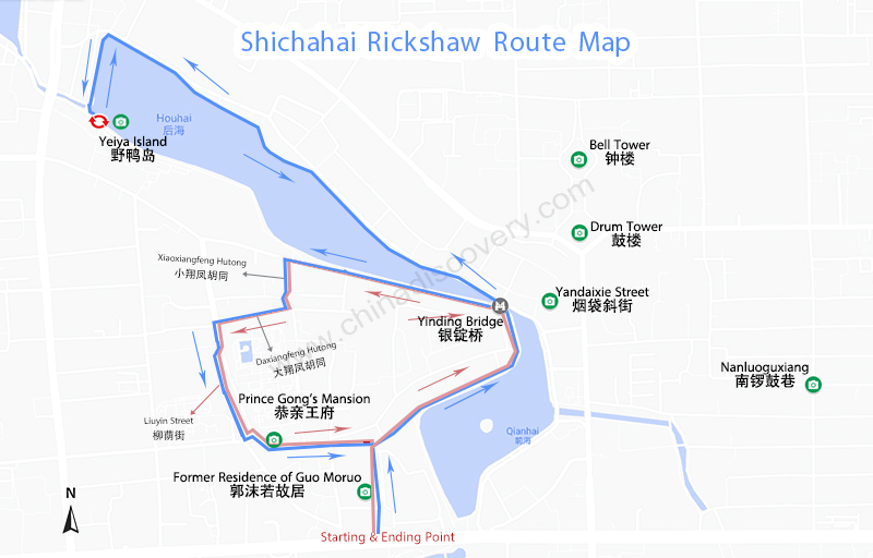 Beijing Hutong Rickshaw Route Map