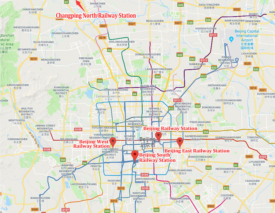 Location Map Of Beijing Train Stations Big 