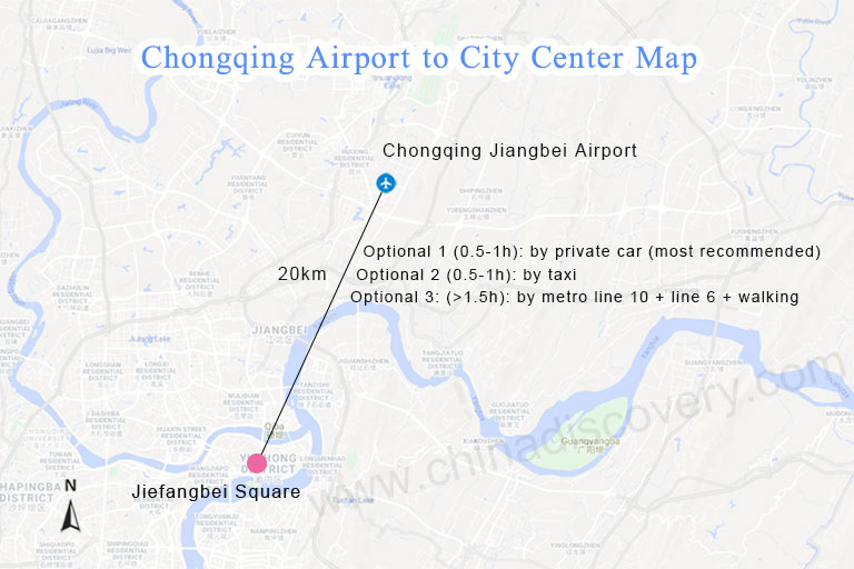 Map of Chongqing Airport to City Center