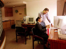 Business Center with International Phone calls, faxes, and internet access on board.