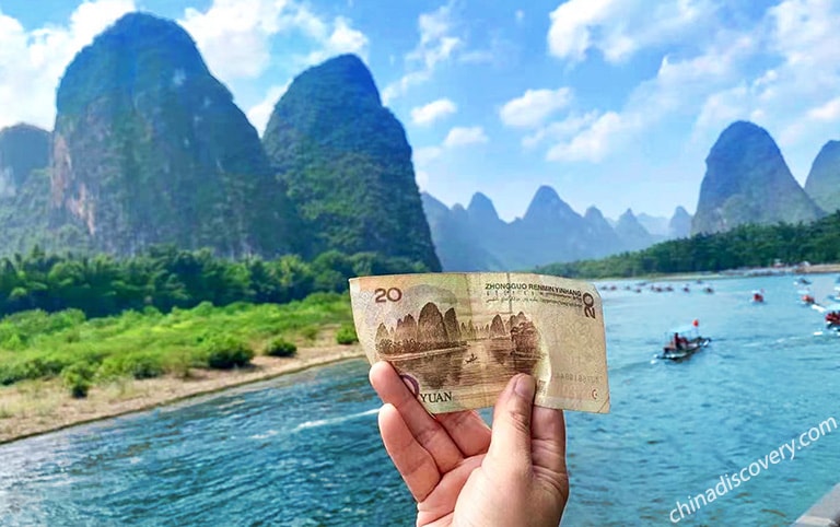 Claire from UK - 20 RMB Note View, Li River, Guilin