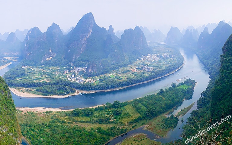 Mona from Germany - Panoramic Views of Beautiful Li River at Xianggong Hill