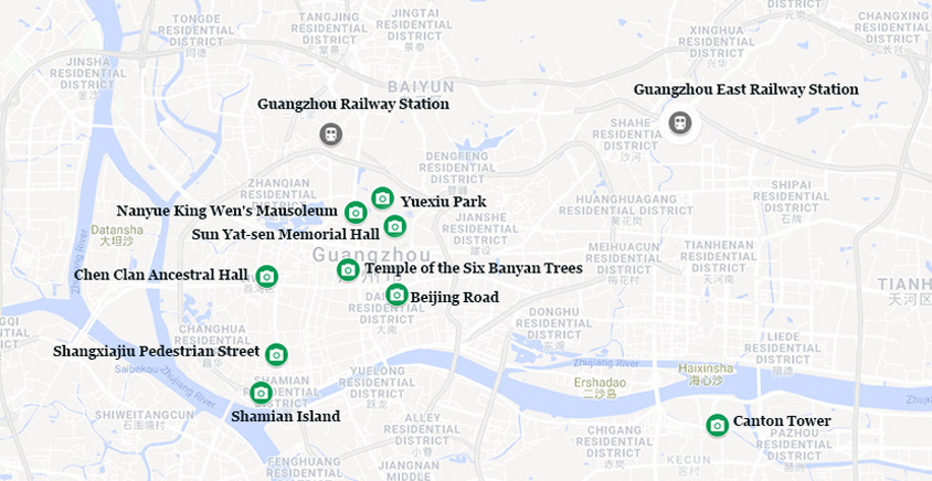 Nearby Attractions Map of Guangzhou Railway Station