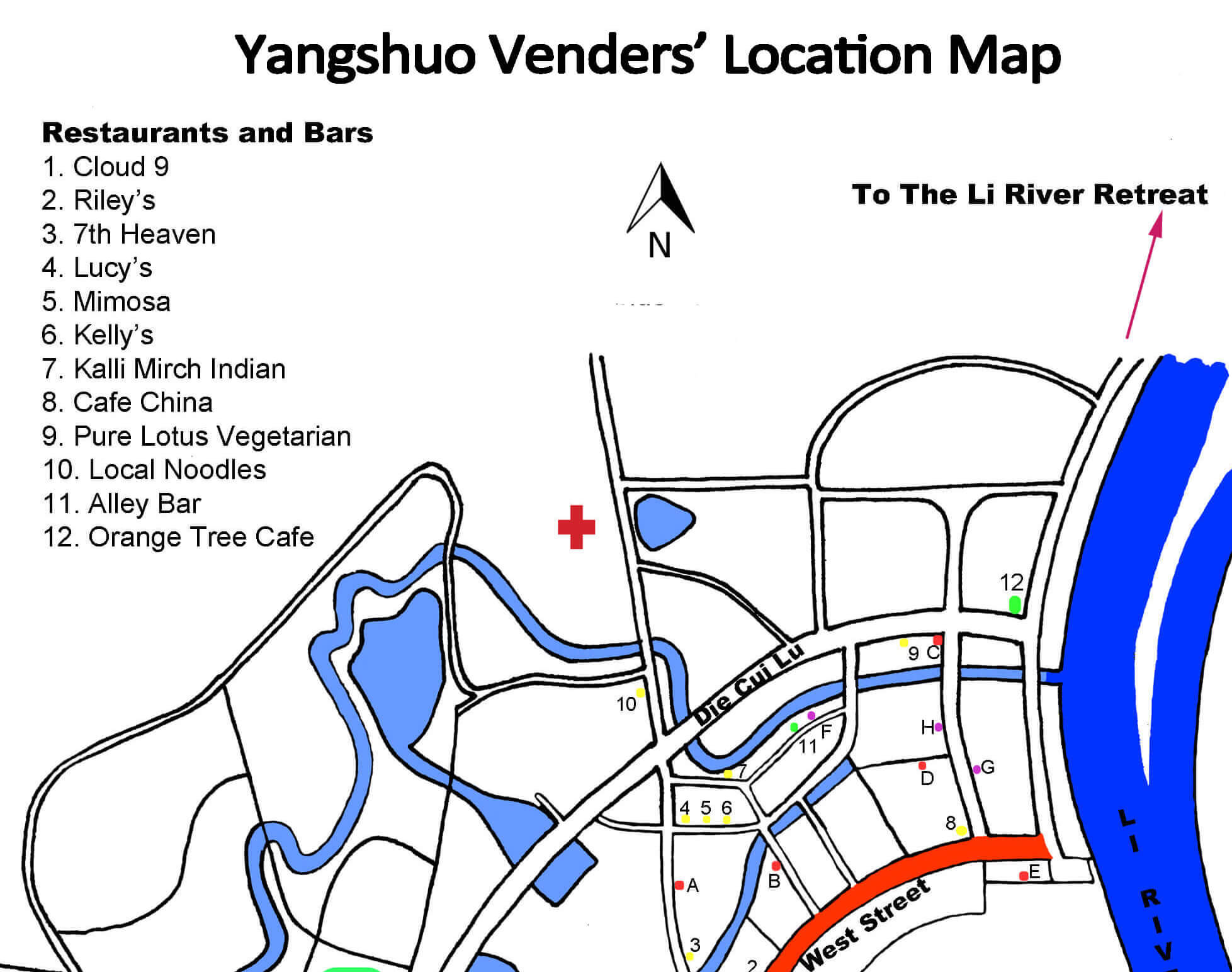 Yangshuo Venders' Location Map