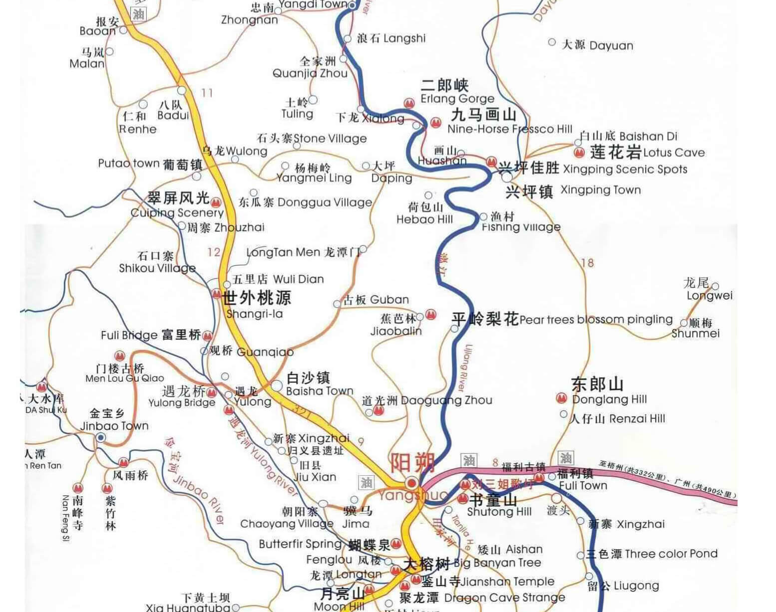 Yangshuo Maps, Yangshuo Tourist Maps, Yangshuo China Map