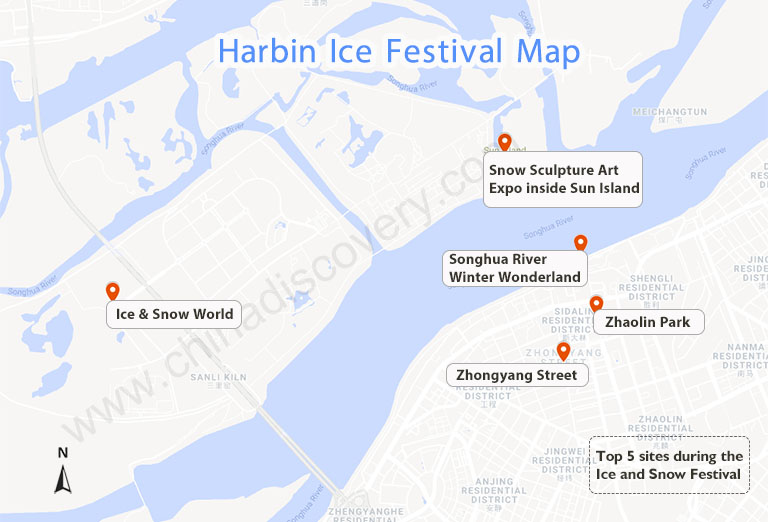 Harbin Tourist Map, Harbin Attractions Map