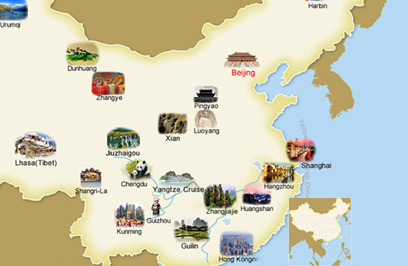 Popular China Tourist Destinations on Map