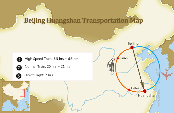 >Map of Beijing to Huangshan