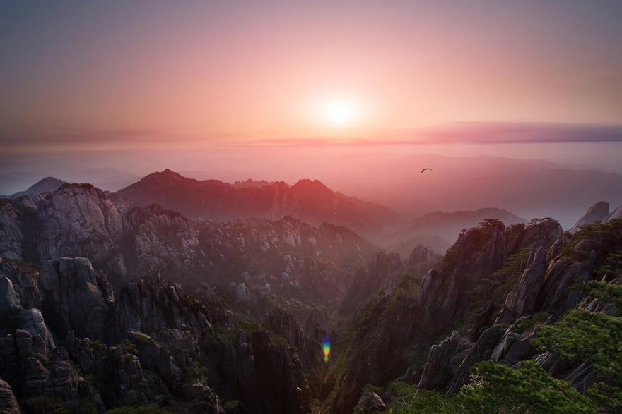 Yellow Mountain Photos - Sunrise, Pines, Clouds, Peaks