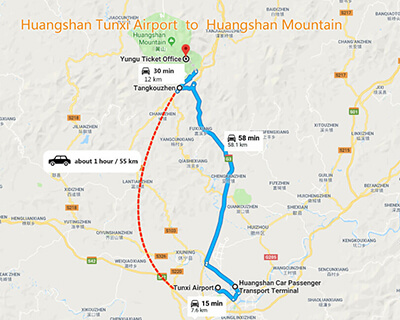 Huangshan Airport to Mt Huangshan Map
