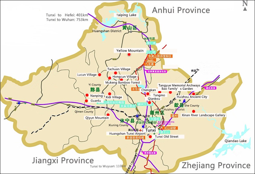 Huangshan Tourist Attractions Map