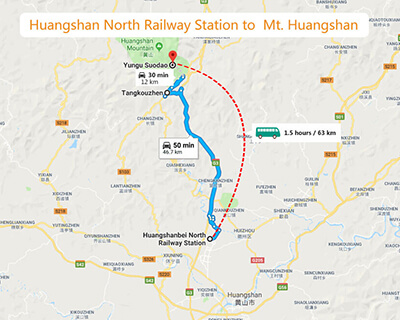 Huangshan North Railway Station to Mt Huangshan Transfer Map