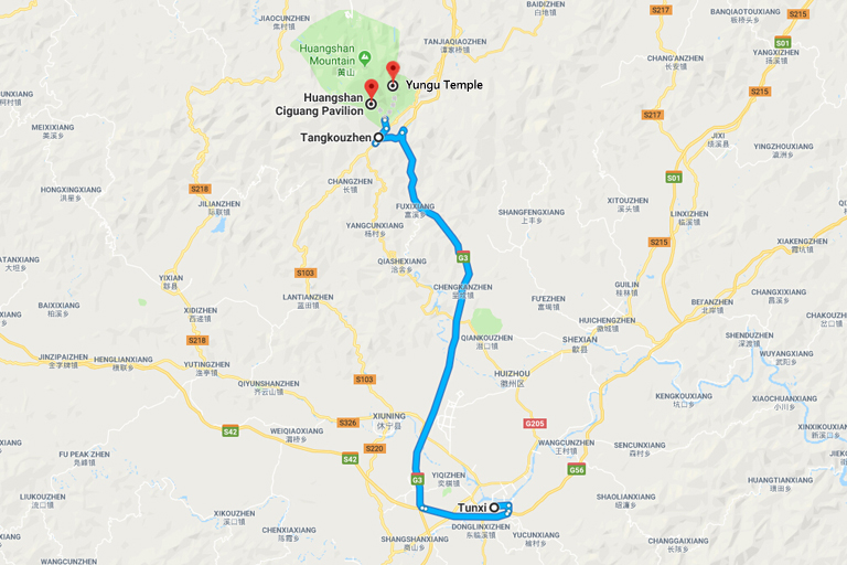 Tunxi to Yellow Mountain Route Map