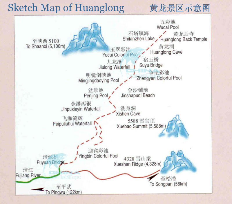 Jiuzhaigou Travel Maps & Huanglong Travel Map