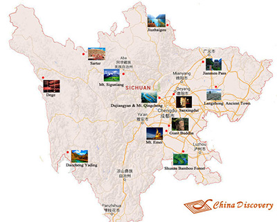 Jiuzhaigou on Sichuan Attractions Map