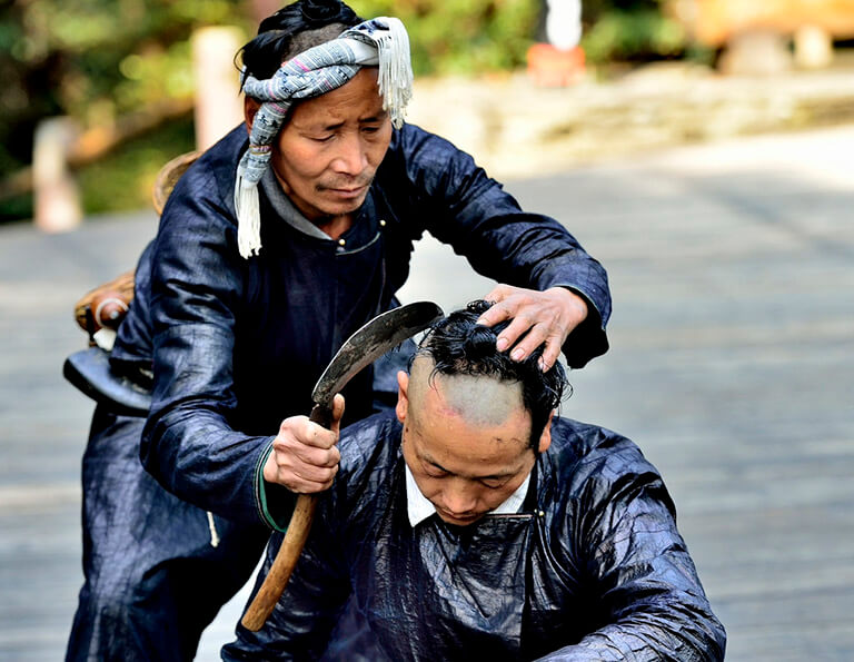 Haircut Ritual at Biasha Miao Village - a Live Shave with a Sickle