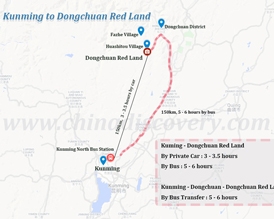 Kunming to Dongchuan Red Land Map