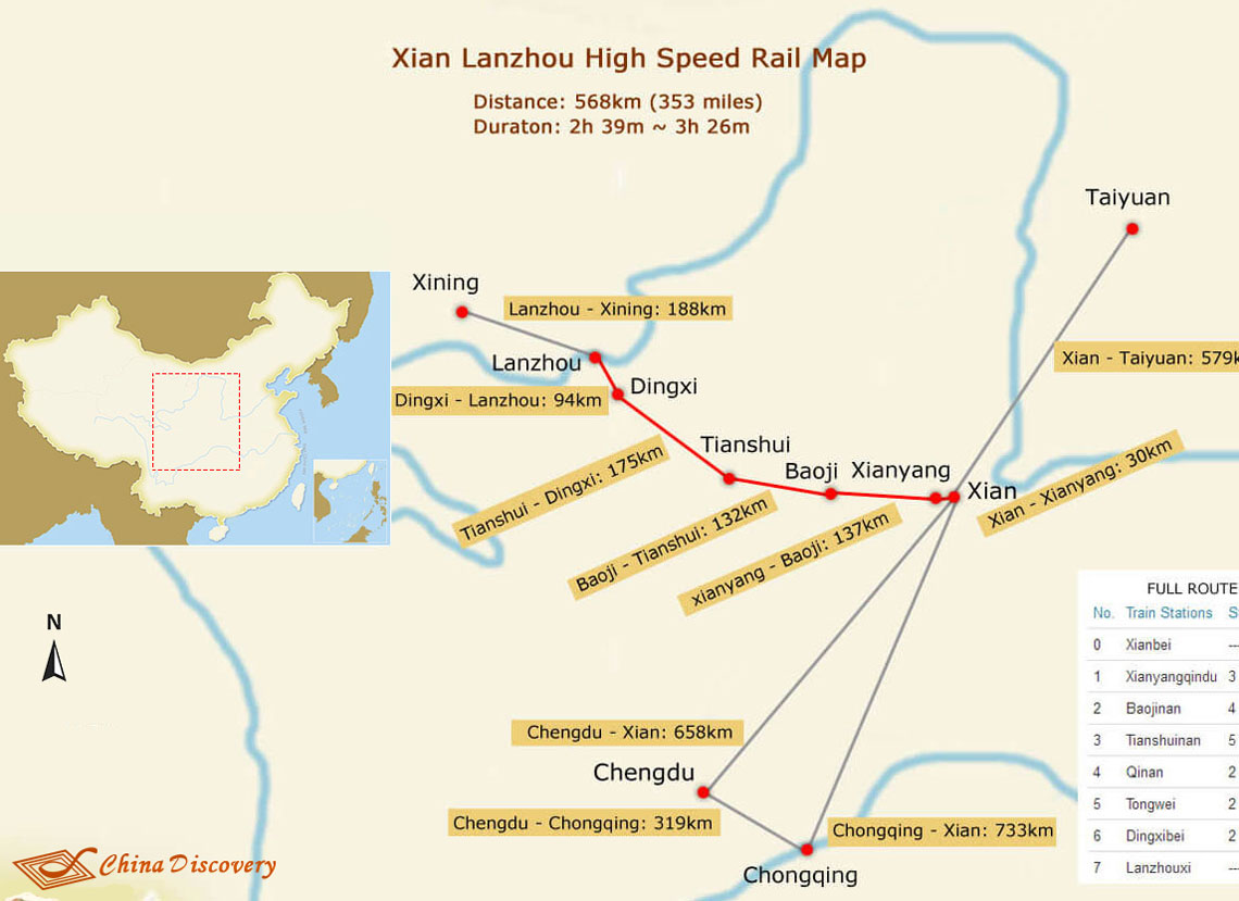 Xian Lanzhou High Speed Train Route Map