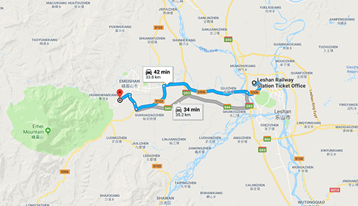 Leshan to Emeishan Driving Map