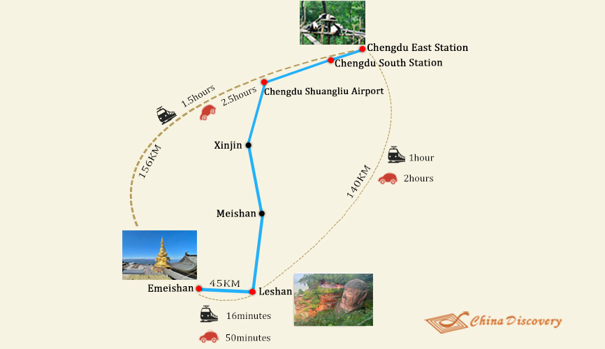 Chengdu to Leshan Transportation Map