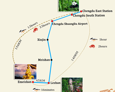 Chengdu to Emeishan Mount Emei Travel Map