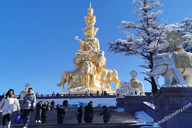 The multi-faced golden statue (48m) of Samantabhadra Bodhisattva at Golden Summit