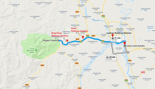 Leshan to Mount Emei Travel Map