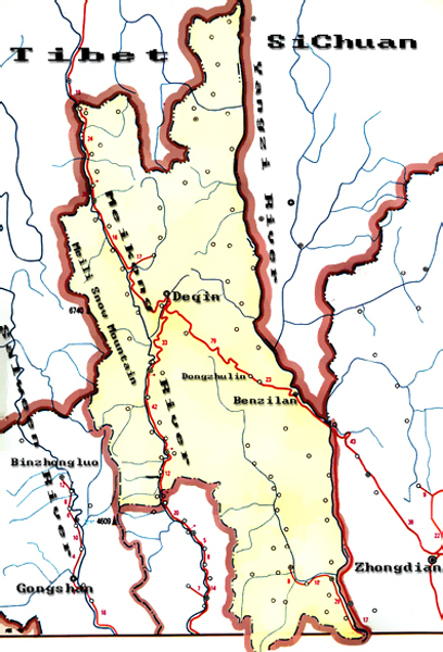 Shangri-La Yunnan China Map, Shangri-La (Zhongdian) Map