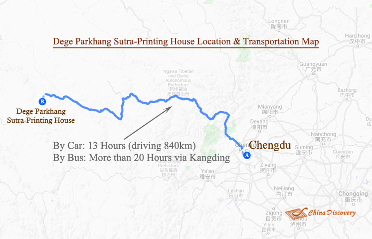 Dege Parkhang Sutra-Printing House Location Map