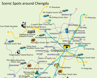 Scenic Spot around Chengdu Map