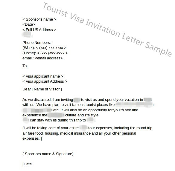 Sample Of Invitation Letter For Tourist Visa Database - Letter Template
