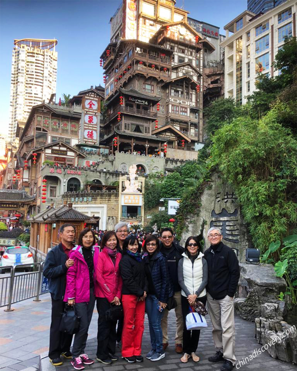 Our Delighted Guests in Honggya Cave, Chongqing