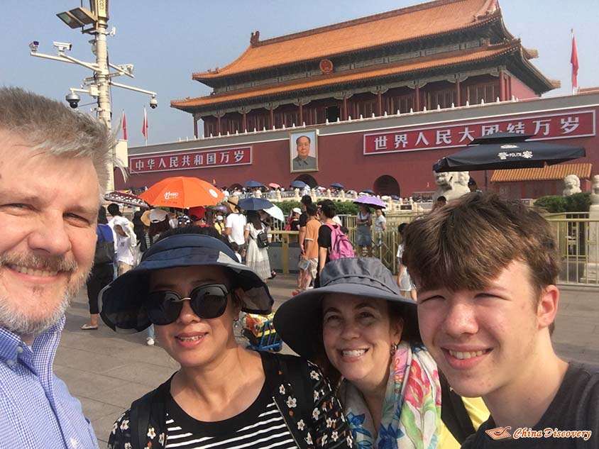John's Family Took a Selfie with the Beijing Guide at Tiananmen Square, Photo Shared by John, Tour Customized by Leo