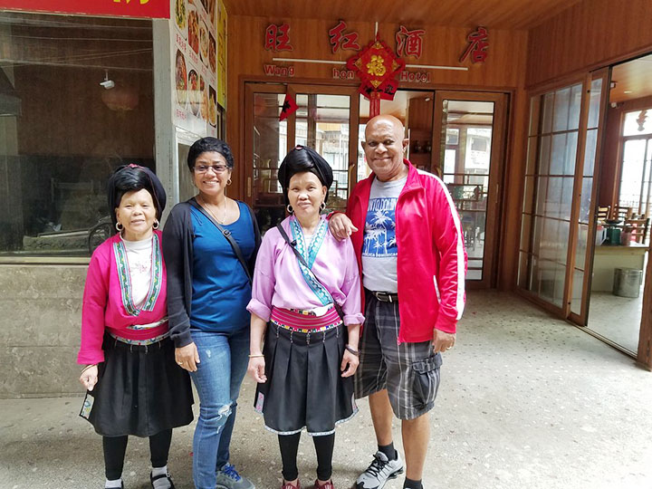 Winston and His Wife Took a Photo with Long Hair Women in Huangluo Yao Village, Photo Shared by Winston, Tour Customized by Wendy