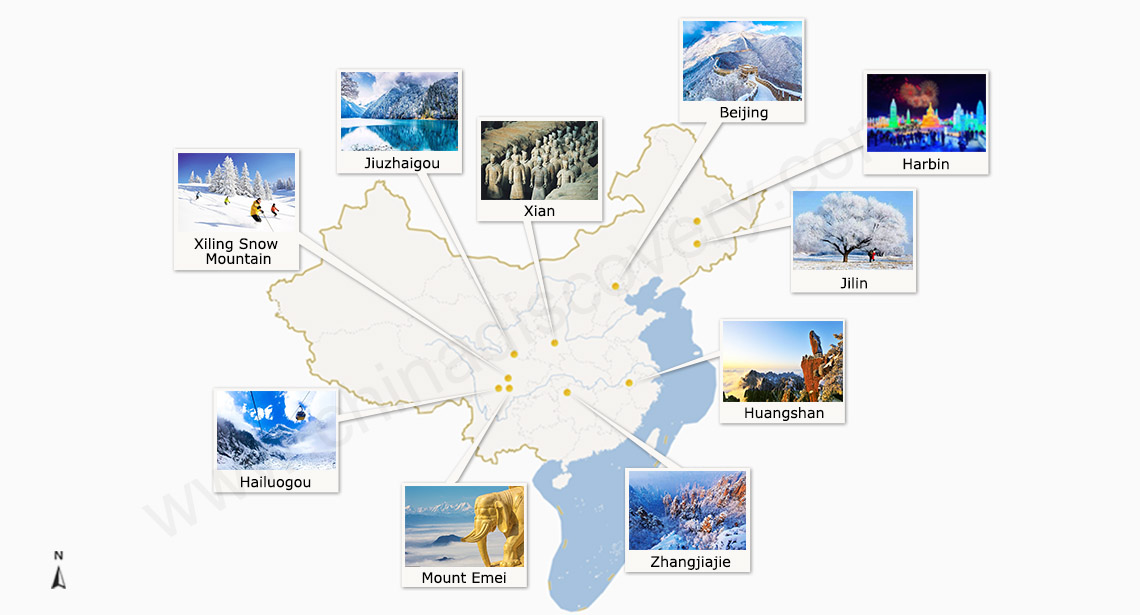 Cold Weather Winter Destinations in China Map