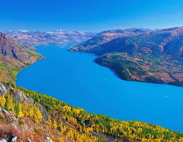 Panoramic view of Kanas Lake from Fish-watching Tower