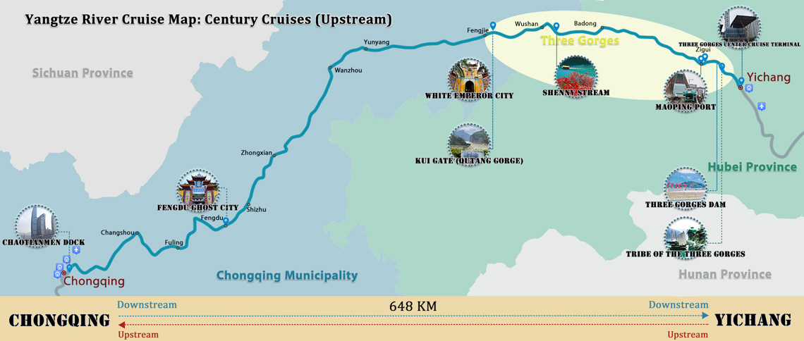 Map of Century Glory' Upstream Itinerary