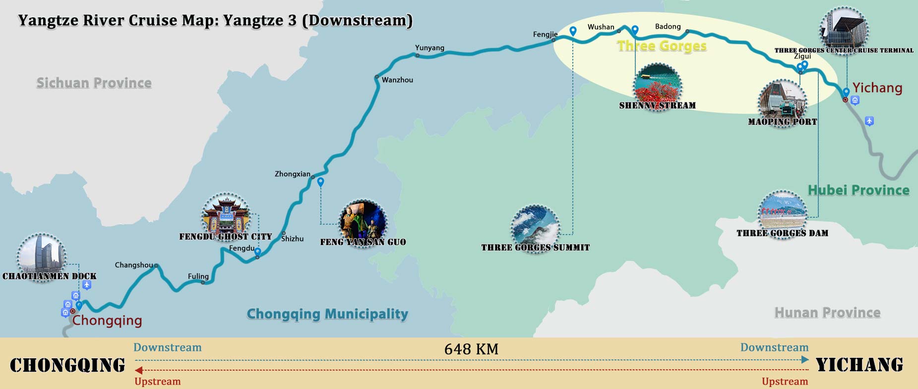 Map of Yangtze 2's Itinerary