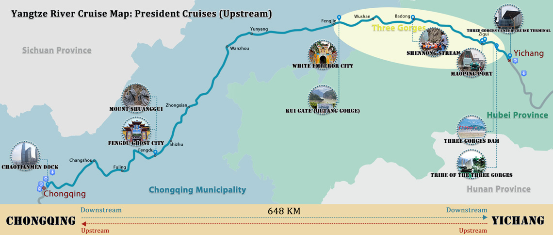 President No. 7 Cruise Upstream Itinerary Map