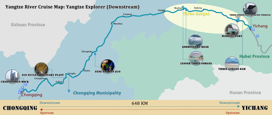 Yangtze Explorer Cruise Downstream Itinerary Map