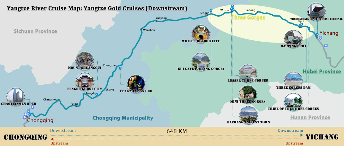 Yangtze Gold 7 Cruise Downstream Itinerary Map