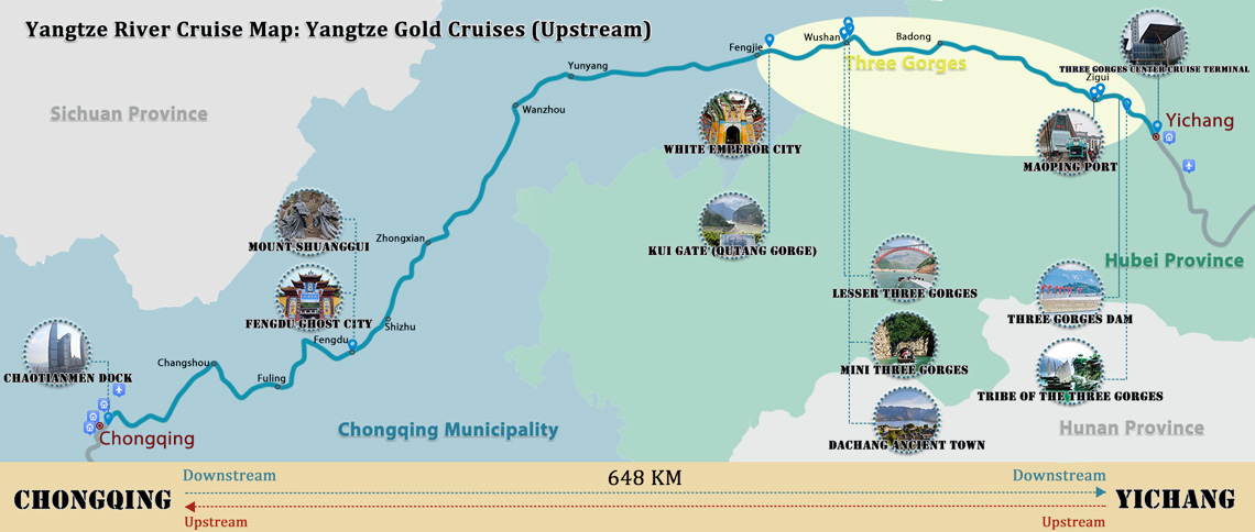 Yangtze Gold 5 Cruise Upstream Itinerary Map