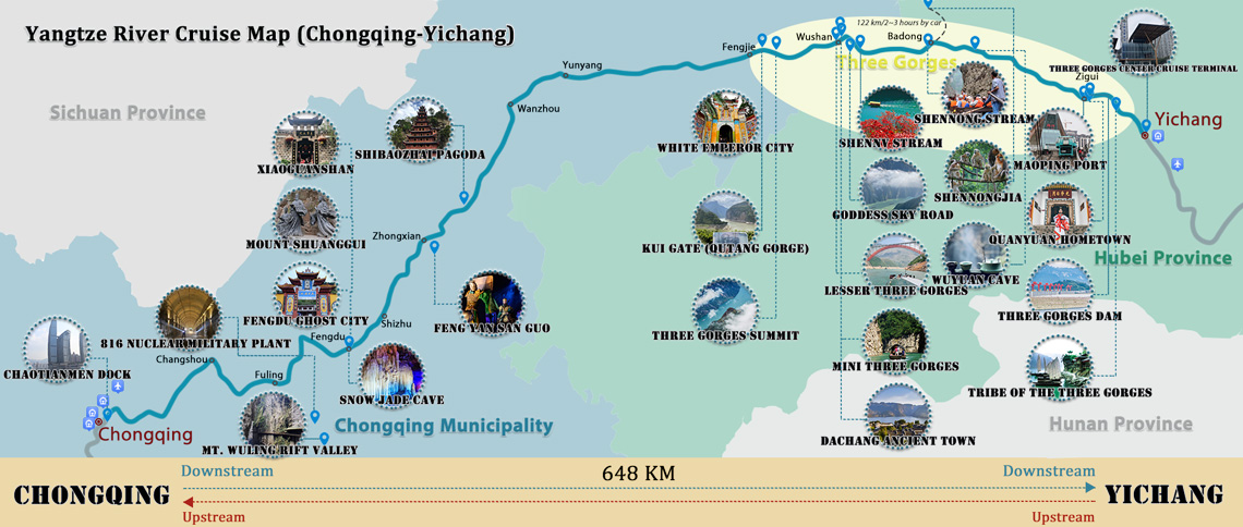 Yangtze River Chongqing Yichang Cruise Route Map