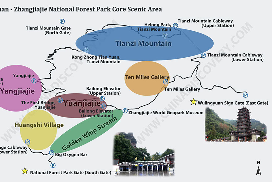 Zhangjiajie National Forest Park Map